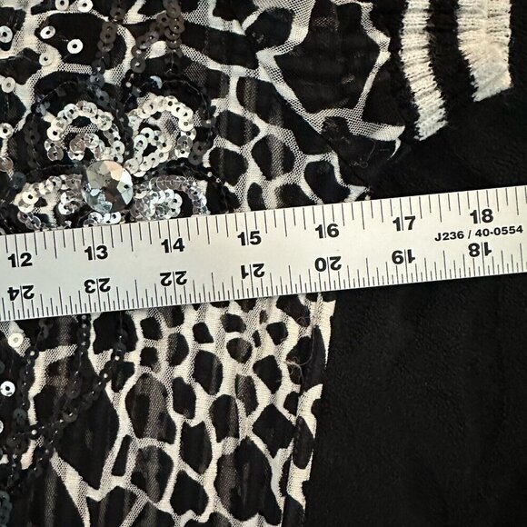 90s Y2K Black White VNeck Elastic Top Semi-sheer Sequin Animal Print Whimsy Goth - Picture 10 of 10